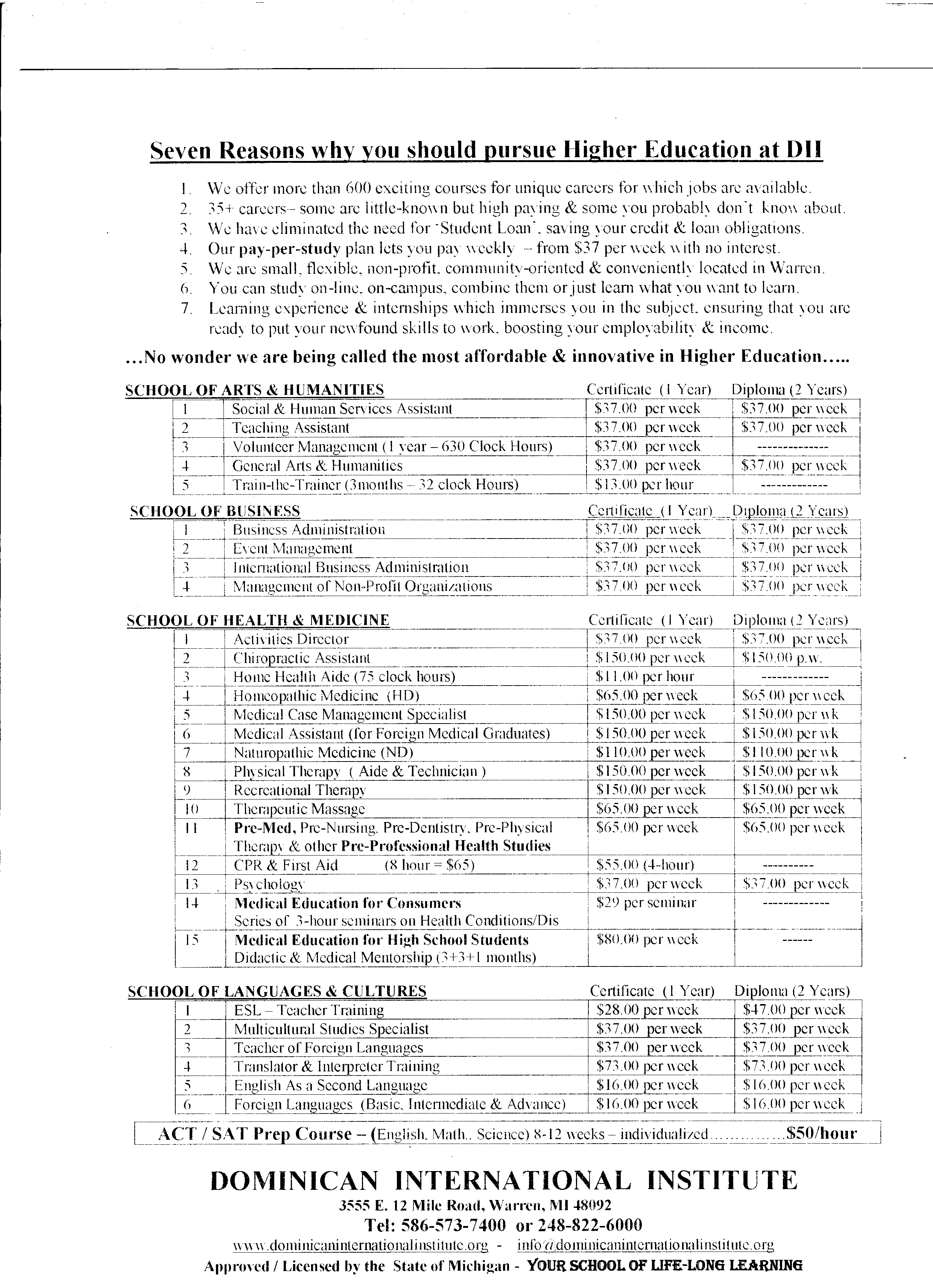 handbill Back page of the DII ad